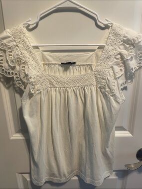 J. Crew Ivory Eyelet Flutter-Sleeve Square-Neck Top